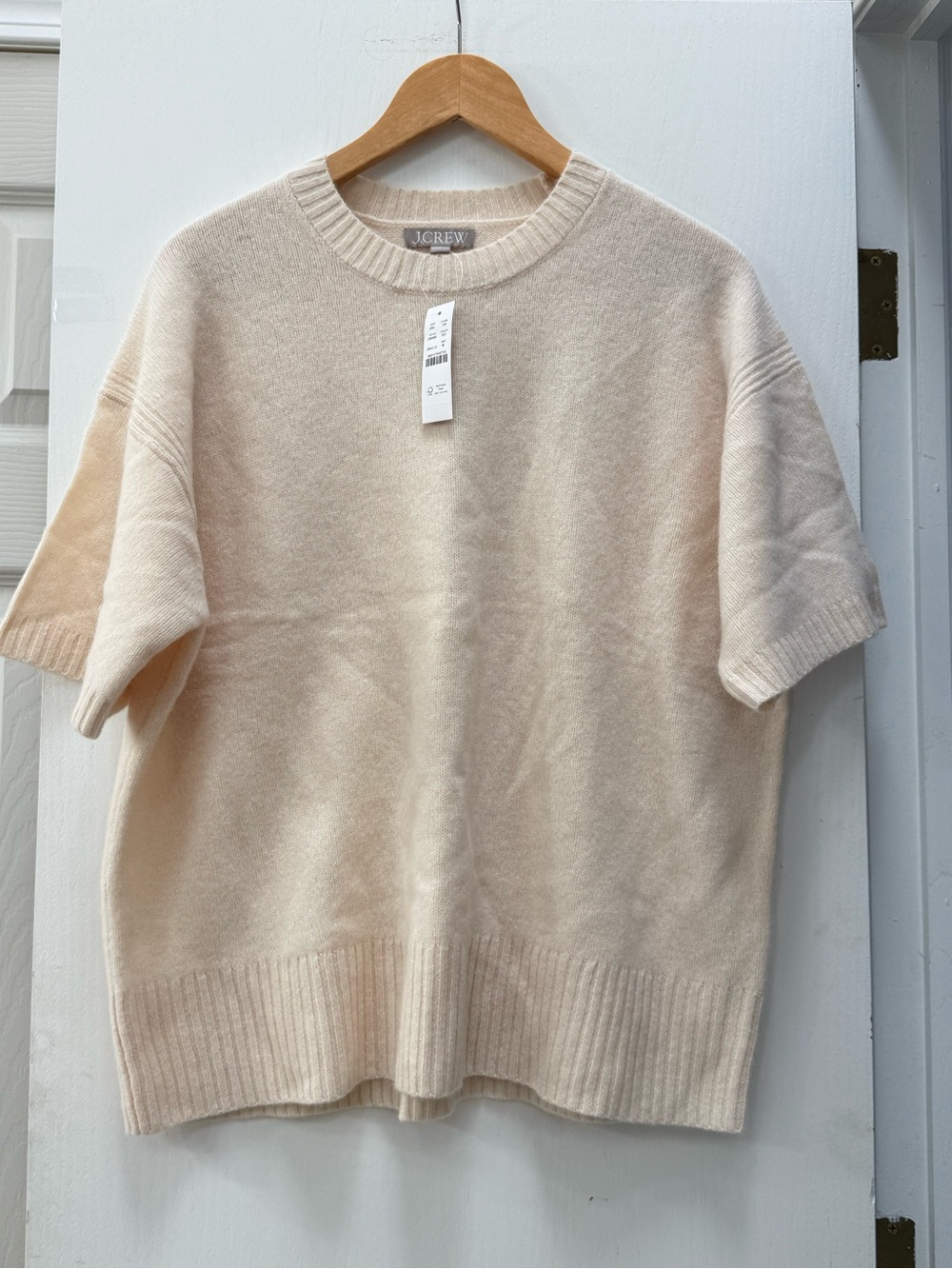 NWT J.Crew 100% Lambswool Short Sleeve Cap Crewneck Sweater Cream Medium